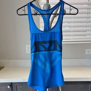Reebok Blue Racerback Athletic Tank with Black Geometric Band